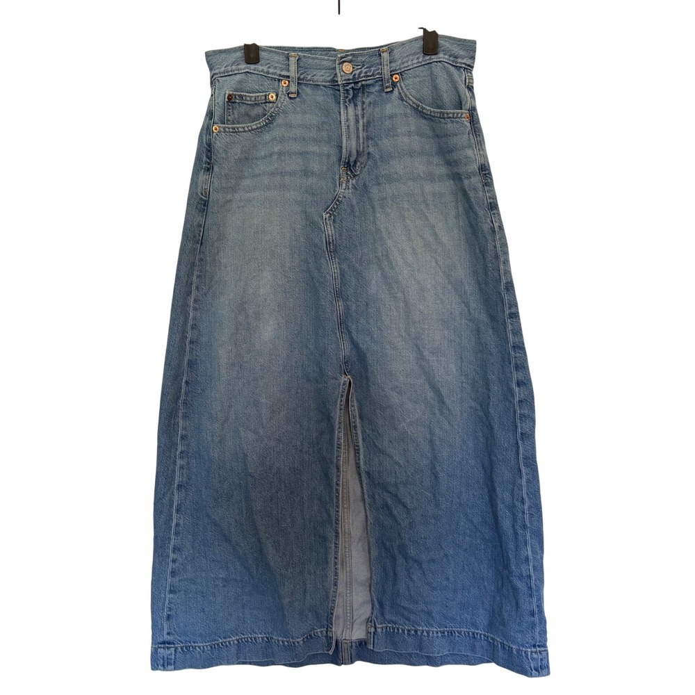 GAP Icon Denim Maxi Skirt 6 28‎ Long Blue Jean Front Slit Aesthetic Streetwear